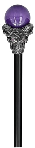 Spazierstock Baphomet – mystischer Stab mit Pentagramm & Wahrsagerkugel, Gothic Accessoire 94 cm