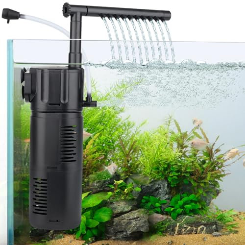 hygger Filtro Interno per Acquario 4 in 1 Filtri Integrati nell'acquario, 5W Pompa Filtro Sommergibile a Flusso Regolabile per Acquari 15-55 Litri (5-15 Galloni)