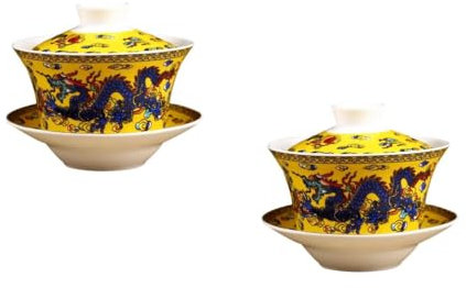 PRETYZOOM 2 Piezas taza de cerámica tea set kit de te tea shop set de te juego de tazas tazón de té de cerámica sopera de estilo retro taza de té del hogar Yellow