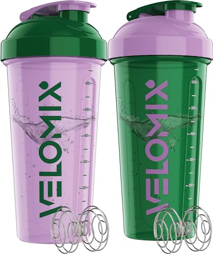 VELOMIX 2 Pack 828ml Protein Shaker Bottle, Flower Set | 2x Wire Mix Ball, Leak Proof Shaker Cups for Protein Shakes, BPA Free, Dishwasher Safe, Gym and Pre Workout