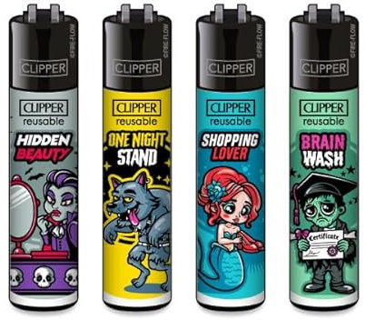 Clipper Feuerzeuge Brain Wash (4er Set), Neue Motive 2025