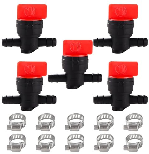 VooGenzek 5 Pièces Vanne de Coupure de Carburant 1/4, 6-8 mm Plastique Vannes Carburant en Ligne, avec 10 Pièces Colliers de Serrage, pour Tondeuse à Gazon