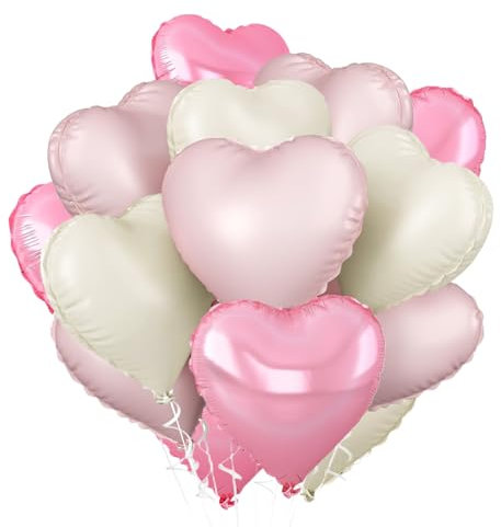 Ballon Coeur Rose Beige, 12pcs Forme de Coeur Ballons, Ballons en Aluminium Coeur Rose, Crème Ballon Coeur Helium pour Anniversaire, Mariage, Engagement, Douche de bébé, Valentine Décoration