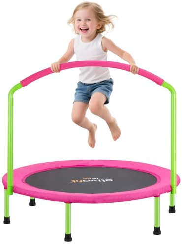 ATIVAFIT 36''Foldable Rebounder Band Big Handle Trampoline for Toddlers Kids With Super Safety Pad Foam Handle Oxford Padded Noise-Free Kids Cover Fun for Kids Indoor/Outdoor for 2-6 years old（Pink）