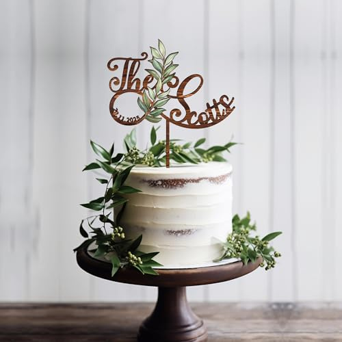 Party to Be Personalisiert Hochzeitstorte Topper aus Holz mit Nachnamen und Datum Personalisierbarer Cake Topper Perfekt zur Hochzeit (Walnuss Textur)