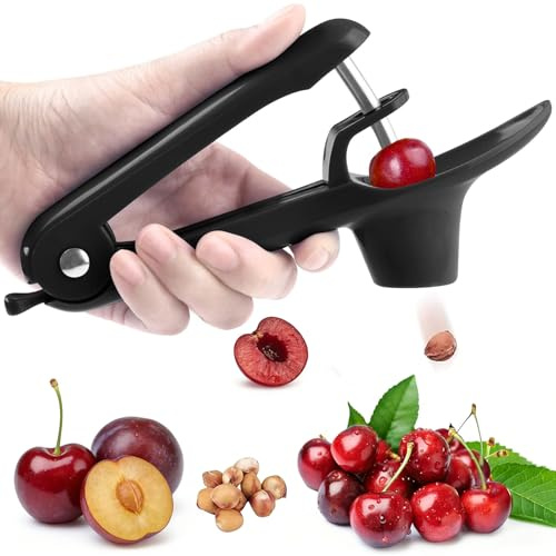 Cherry Pitter and Olive Pitter Tool,Cherry Stoner Remove for Cherries, Olives and Dates, Manual Cherry Pip Removal Device (Black)
