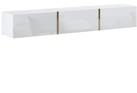 Vente-unique - TV-Hängeschrank Marzialo Holz Weiß, Goldfarben 179.9 cmx34.6 | Hochglanz-Finish für mehr Glanz | Push-to-open-Öffnungssystem