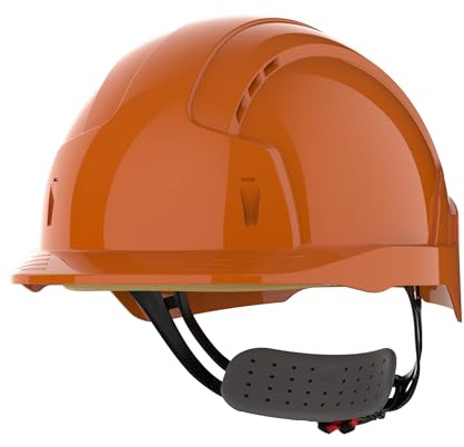 JSP EVOLite Super Light Safety Helmet Hard Hat Wheel Ratchet Vented Orange | JSP's lightest safety helmet, fabric cradle, wheel ratchet system, all-day comfort and protection. UK Manufactured. EN 397.