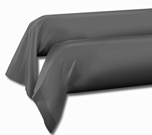 Lot de 2 taies de traversin 100% Coton – Douces, Respirantes et lavables – Tissage serré – Gris foncé – Taille 85x185 cm – Certifiées Oeko-TEX