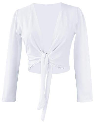 Daydance Mädchen Damen Tanz-Top Wickeljacke Baumwolle Cardigan Shrug Sweater für Ballett, Weiss/opulenter Garten, Klein