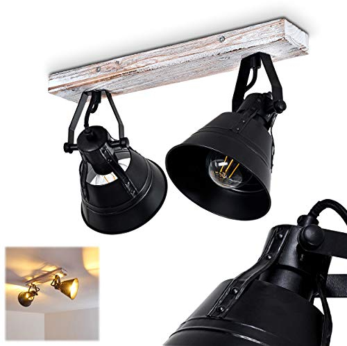 Deckenleuchte Berkeley, verstellbare Deckenlampe aus Metall/Holz in Schwarz, 2-flammig, Lampenschirme dreh- u. schwenkbar, 2 x E27-Fassung, Spot im Retro Design, ohne Leuchtmittel