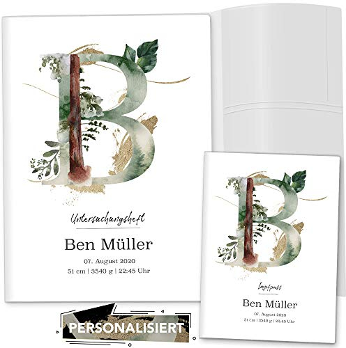 OLGS U-Heft und Impfpasshülle 3-teilig Set individualisiert Buchstabe Untersuchungsheft Hülle & Impfpasshülle Geschenkidee personalisierbar mit Namen, Geburtsdatum (Uhefthüllen, personalisiert, 03)