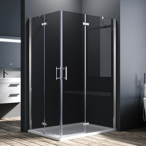 SONNI Cabine de douche 90 x 100 cm, entrée d'angle 195 cm, hauteur avec portes battantes en verre trempé de 6 mm, porte à charnière, paroi de douche, entrée d'angle