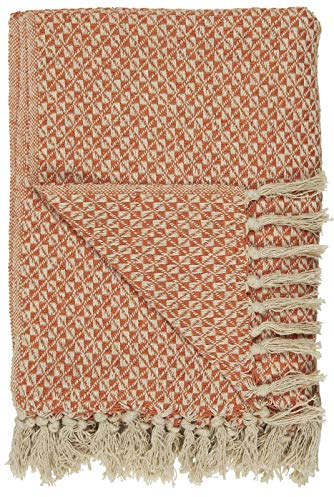 IB Laursen Plaid Decke Sofadecke Bettüberwurf Tagesdecke Creme/Orange Muster Baumwolle 160 x 130 cm 6570-36 cm