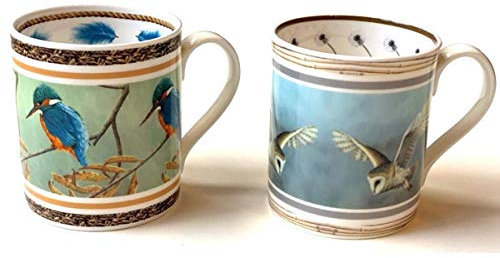 Barn Owl & Kingfisher | Set 2 Fine Bone China Mugs by Wildlife Artist Robert E Fuller