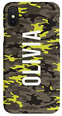 Tirita Personalised Custom Initials Hard Phone Case/Cover compatible with iPhone Xs Max Camouflage Camo Pattern [04 - Neon Yellow]