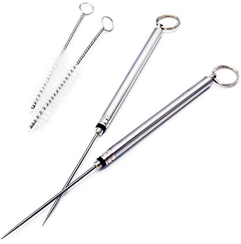 2 piezas de titanio impermeable palillo de dientes reutilizable palillo de dientes de metal titular con 2 cepillos de limpieza para , llavero al aire libre, viajes, picnic, senderismo, camping