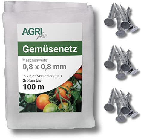 AGRI plus Gemüseschutznetz I 4 x 5 m I versch. Längen I Transparentes Insektenschutz Netz inkl. Erdnägel I Reißfestes Obstnetz gegen Vögel & Insekten I UV-beständiges Insektenschutznetz