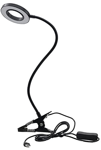 LED Vergrößerungs Schreibtisch Lampe mit Clamp, 3 Modi Tisch Clip Lampe mit Dimmbare Helligkeit, flexible Einstellbare Arme mit Lupe