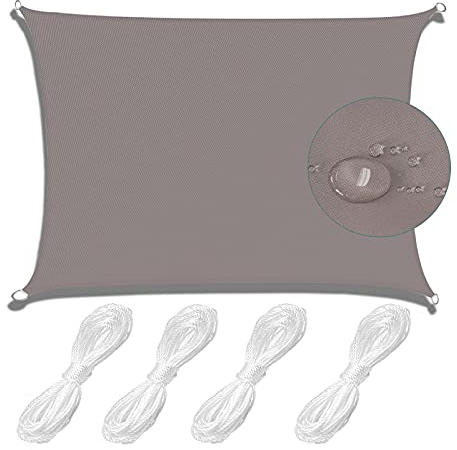 MEEYI Sonnensegel Wasserdicht Sonnenschut Rechteckig 4x7m Wetterbeständiger mit 95% UV Schutz Sonnenschutz Wetterschutz inkl Befestigungsseilen für Outdoor Garten, Terrasse Schwarz Khaki