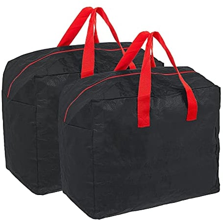 Ram® Black 2 x Large Christmas Tree Decorations Decor Tinsel Storage Bags Suitable For String Lights, Tinsel, Baubles Waterproof With Handles And Zip