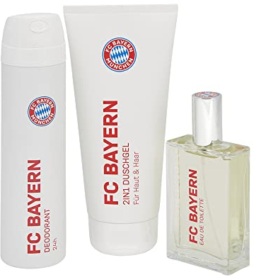 FC Bayern München Pflege-Set | Duschgel, Deo, Eau de Toilette | Weiß | Fußball