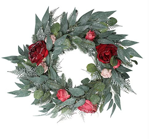 Gisela Graham Eukalyptus Rote Rose 75 cm Weihnachtskranz Kranz