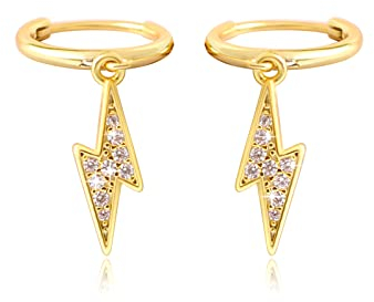 MENDOZZA Mini Creolen 925er Sterling Silber Blitz Anhänger Gold 12mm