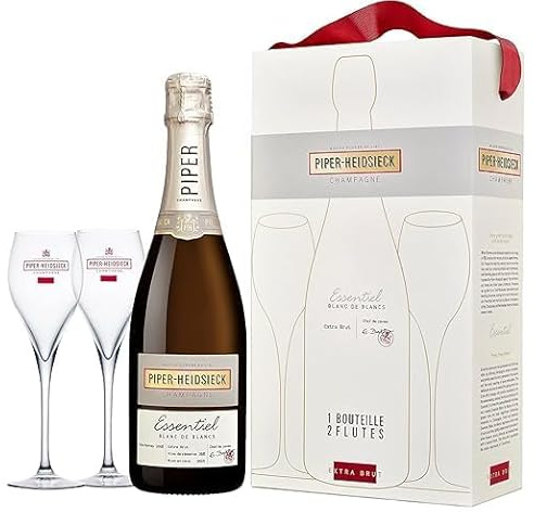 Piper-Heidsieck Essentiel Blanc de Blancs Extra Brut Geschenkset mit zwei Champager- Gläsern (1 x 0,75l)