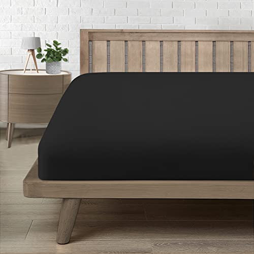 Drap Housse 150x190, Drap Housse 150x200 Bonnet 30 cm 2 Personnes, Microfibre Confortable et Respirant Housse Matelas Noir