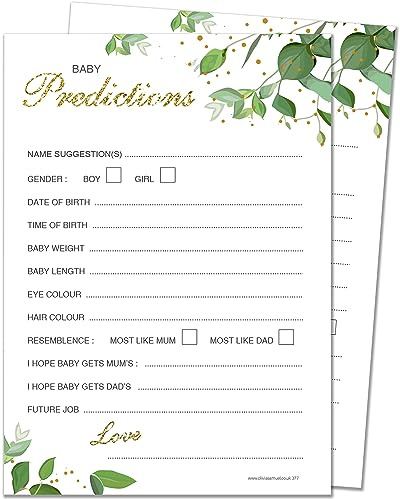 20 x Baby Prediction Karten - Baby Shower Spiel - Botanicals Design