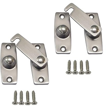 QCAA 2.5 x 2.65, Large, Heavy Forged Solid Brass Door Latch, 180 Degrees Flat Surface Mounting Door Latch Buckle for Doors & Windows, Satin Nickel, 2 Pack, Made in Taiwan