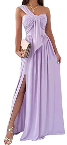 Tomwell Femme Cocktail Robe Solide Manches Longues Maxi Sexy Élégante Moulante Fente Latérale de Soirée Plage B Violet XL