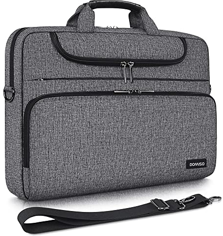 DOMISO Sacoche Ordinateur 14 Pouces Imperméable Pochette PC Portable Sac à Bandoulière Homme pour 14 Acer Aspire 1 Swift 3 / HP Stream 14 Pavilion 14 / Lenovo IdeaPad/Asus, Gris Foncé+Noir
