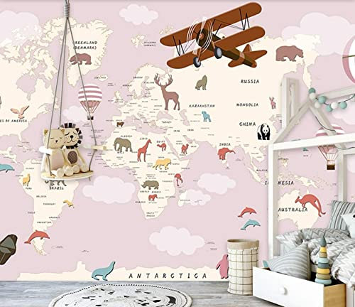 Papier Peint Panoramique Carte Du Monde Dessin Animé Rose 3D Poster Mural pour Salon Chambre Décoration Murale