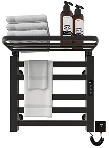 Portasciugamani Elettrico, 500x500mm Radiatore da Bagno Elettrico, Radiatore Scaldasalviette, Scaldasalviette, Elettrico Portasciugamani, riscaldamento in fibra di carbonio, antracite-Black Right