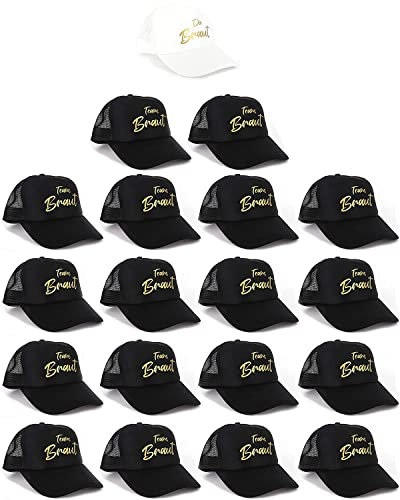 Damen Mesh Cap Weiss mit Aufdruck Die Braut und 18 Schwarze mit goldenem Aufdruck Team Braut, JGA Accessoires Frauen, Accessoires für Junggesellinnenabschied