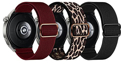 LanQii 22MM Bracelet Compatible avec Garmin Forerunner 265/255/Vivoactive 4/Venu 2, Nylon Sport Bracelets Élastiques Femme Homme pour Huawei Watch 4 Pro/Watch 4/Watch Ultimate Noir/Léopard/Vin Rouge