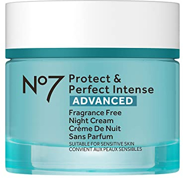 No7 Protect & Perfect Intense Advanced Night Cream Fragrance Free - Vitamin E & Shea Butter Face Cream - Fine Line Reducing Moisturizer with Collagen Peptide Technology (1.69 fl oz)