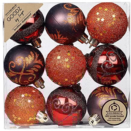 Inge-glas Weihnachtskugeln Dekorierte Kugeln Kunststoff 6cm 9er Set braun orange Flame Mix