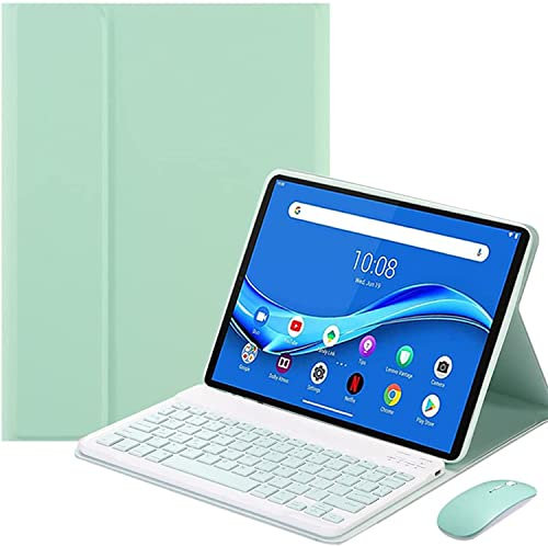 ERY Funda Teclado para Lenovo Tab P11 Plus 2021 (TB-J607) & P11 2020 (TB-J606F/TB-J606X) 11 Pulgadas Funda Delgada Ligera con Soporte Y Ratón, Teclado Español Ñ Inalámbrico Desmontable,Light Green