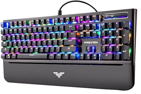 PREYON Long Claw Brown Gamingtastatur mit Geflochtenem Kabel - Beleuchtete Mechanische Tastatur mit Lautstärkeregler und Magnetischer Handballenauflage -Schalter Gateron Brown