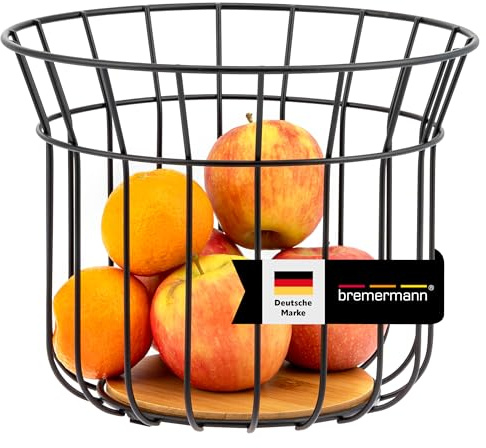 bremermann Obstkorb - Brotkorb, moderne Obstschale ideal geeignet für Obst, Gemüse, Brot und Snacks in Küche und Wohnzimmer aus schwarzem Metall und Bambus