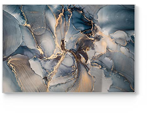 DEQORI Schneidebrett aus Glas | groß 30x20 cm | Motiv Marmor-Farbspiel mit Gold | Design Schneideplatte für Küche | Frühstücksbrett antibakteriell & rutschfest | Glasplatte & Servierplatte