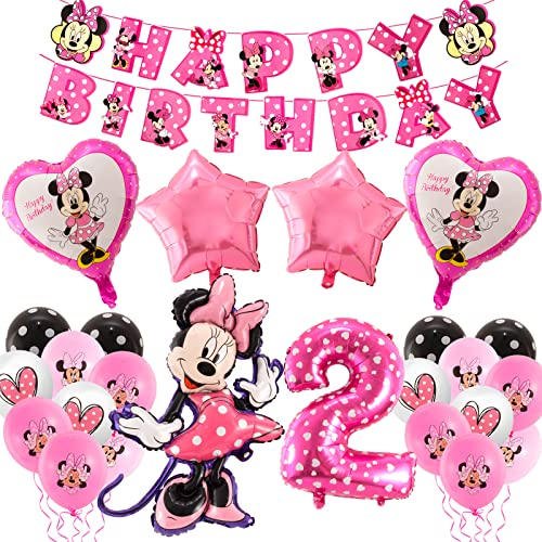 Geburtstagsdeko Minnie 2 Jahr, 23 Stück Minnie Luftballon 2 Jahre Geburtstag, Minnie Luftballons Geburtstag, Geburtstagsdeko 2 Jahre Mädchen, Minnie Birthday Party Supplies Geburtstagsdeko Mädchen