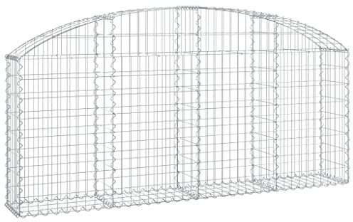 vidaXL Panier en gabion arqué en maille métallique pour extérieur - 200 x 30 x 80/100 cm - Fer galvanisé