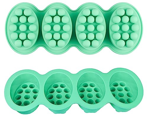 Silicone Soap Mold, 4 Cavity Oval Massage Soap Mould Cookie Chocolate Cake Mold Tray for DIY Homemade Craft (Green)