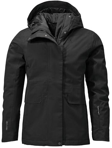 Schöffel Damen Ins. Jacket Antwerpen L, wasserdichte und atmungsaktive Winterjacke, urbane Outdoorjacke mit 2-Wege-Reißverschluss und verstellbarer Kapuze, black, 42