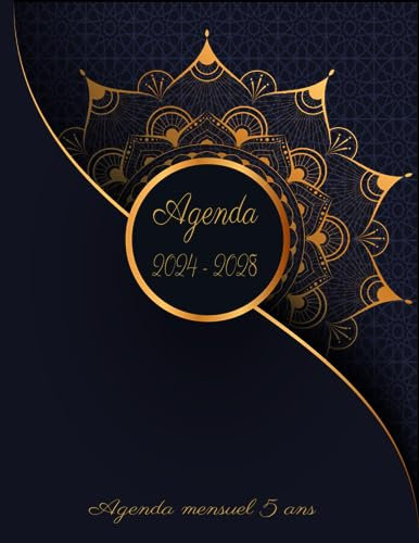 Agenda 5 Ans 2024-2028: Planificateur hebdomadaire, mensuel et Annuel de janvier 2024 décembre 2028. Joli cahier agenda journalier a4 grand format pendant 60 mois. style luxury