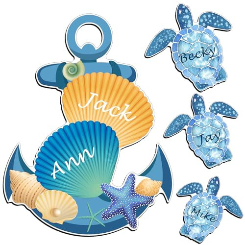 Kanayu 4 Pcs Cruise Door Decoration Large Anchor Cruise Door Decor Magnets Stickers Sea Turtle Refrigerator Essentials for Carnival Sea Shells Magnet Cruise Ship Accessories Stateroom Door Sign Gift